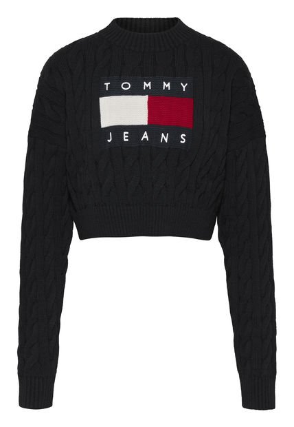 Sweater Cropped Trenzado Con Logo Negro Tommy Hilfiger Compra Ahora Dafiti Chile