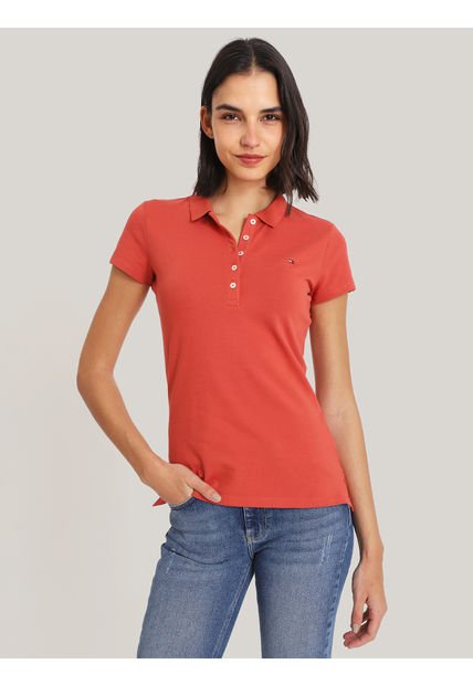 Polo Solid Slim Fit Con 5 Botones Rojo Tommy Hilfiger