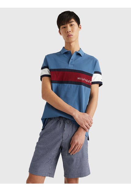 Polo Diseño Color Block Regular Fit Celeste Tommy Hilfiger