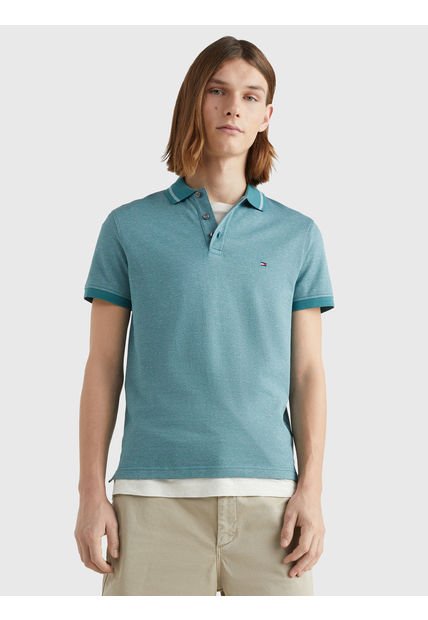 Polo Mouline Logo Slim Fit Verde Tommy Hilfiger