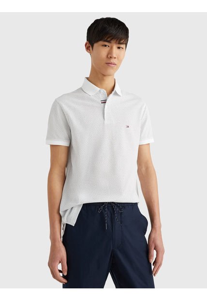 Polo Microestampada Slim Fit Blanco Tommy Hilfiger