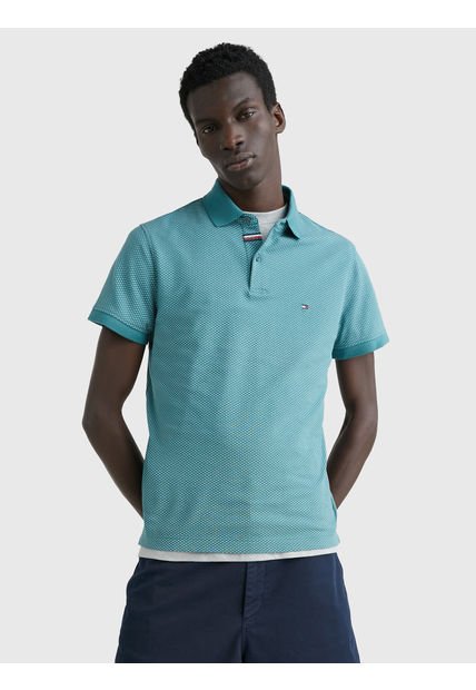 Polo Microestampada Slim Fit Verde Tommy Hilfiger