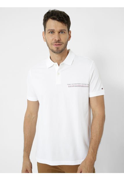 Polo Con Logo Monotipo Blanco Tommy Hilfiger