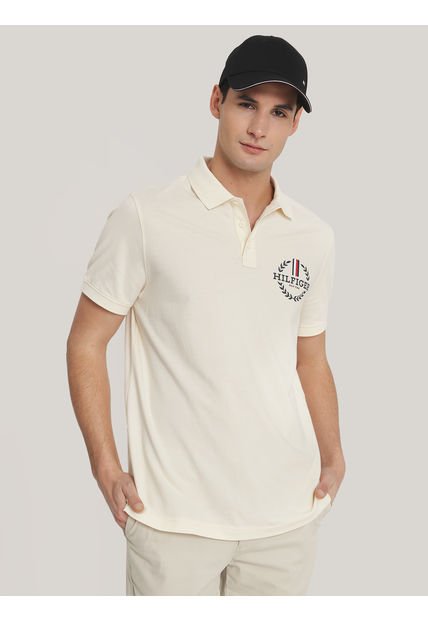 Polo Solid Con Logo Monogram Beige Tommy Hilfiger