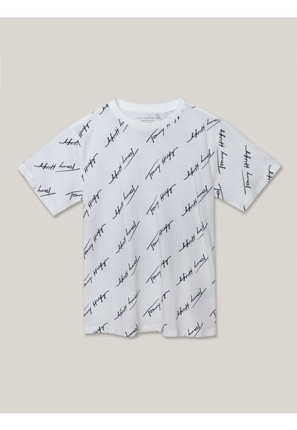 Polera De Niño Angled Script Con Logo Blanco Tommy Hilfiger