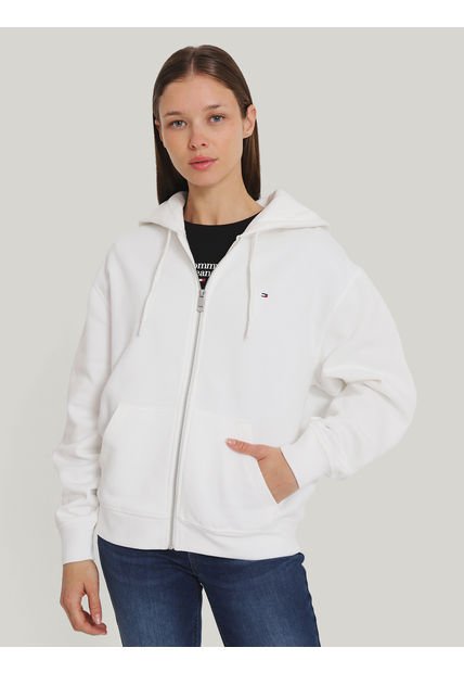 Polerón Hoodie Con Logo Flag Blanco Tommy Hilfiger