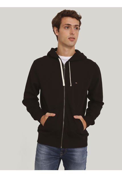 Polerón Hoodie Solic Con Cremallera Negro Tommy Hilfiger