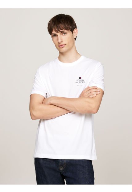 Polera De Cuello Redondo Con Logo Blanco Tommy Hilfiger