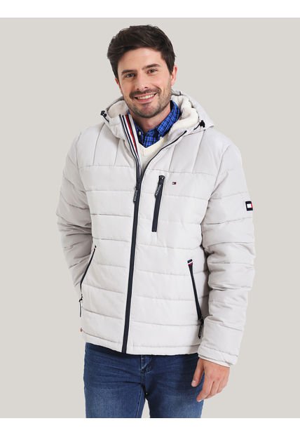 Parka Hoodie Quilted Con Logo Blanco Tommy Hilfiger