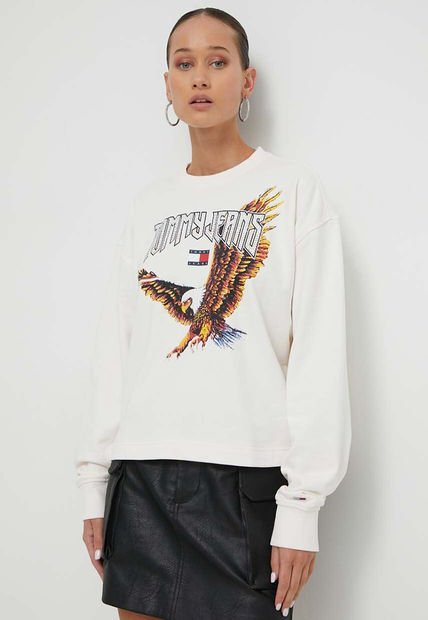 Polerón Cropped Con Print De Águila Blanco Tommy Hilfiger