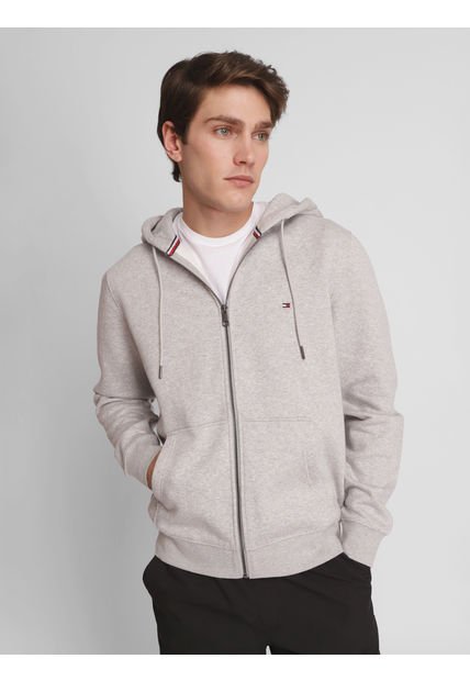 Polerón Hoodie Con Cierre Logo Gris Tommy Hilfiger