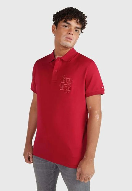 Polo Regular Fit Con Logo Monogram Rojo Tommy Hilfiger