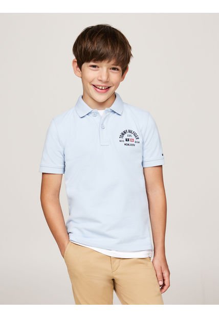 Polo De Niño Logo Flag Regular Fit Celeste Tommy Hilfiger