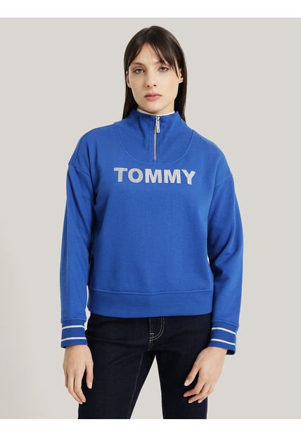 Polerón Con Medio Cierre Y Logo Azul Tommy Hilfiger