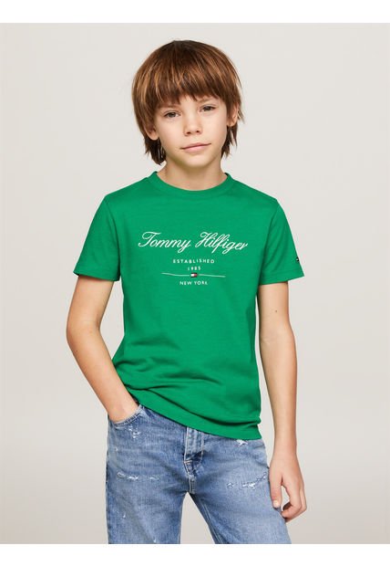 Polera Logo Script Verde Tommy Hilfiger