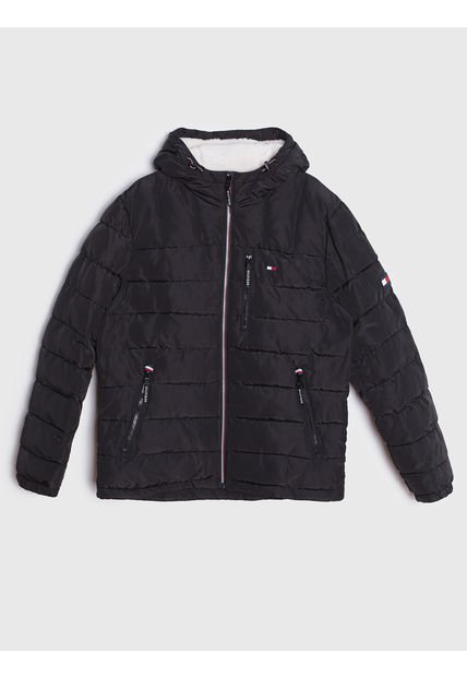 Parka Hoodie Quilted Con Logo Negro Tommy Hilfiger