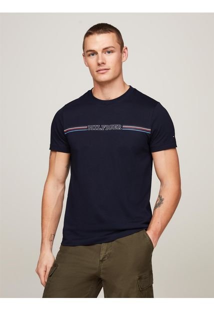 Polera Logo Stripe Slim Fit Azul Tommy Hilfiger