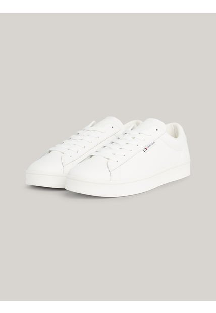 Zapatilla De Cuero Cupsole Con Logo Blanco Tommy Hilfiger