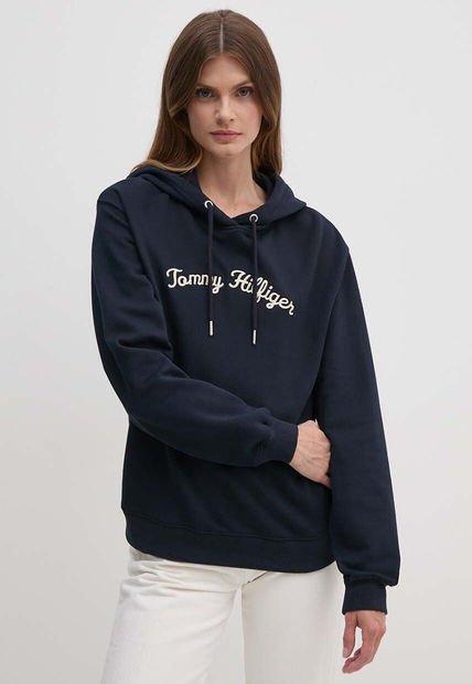 Polerón Hoodie Con Logo Bordado Azul Tommy Hilfiger