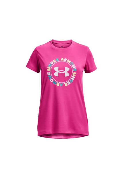 Polera M/C Training Tech™ Twist Wordmark Fucsia Niña Under Armour