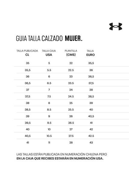 Guia de tallas zapatos under armour en usa hotsell